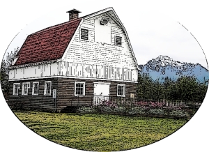 The Earl Wineck barn, originally built near Bodenburg Butte, is a landmark feature at the Alaska State Fairgrounds. Image by Susan Patch from a photograph by Helen Hegener/Northern Light Media.